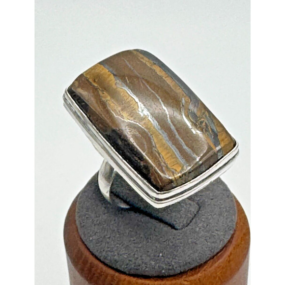 Rare Marramamba Tiger Eye Ring .925 Stone Sz 7.5 - 14.96 Grams - Picture 2 of 4